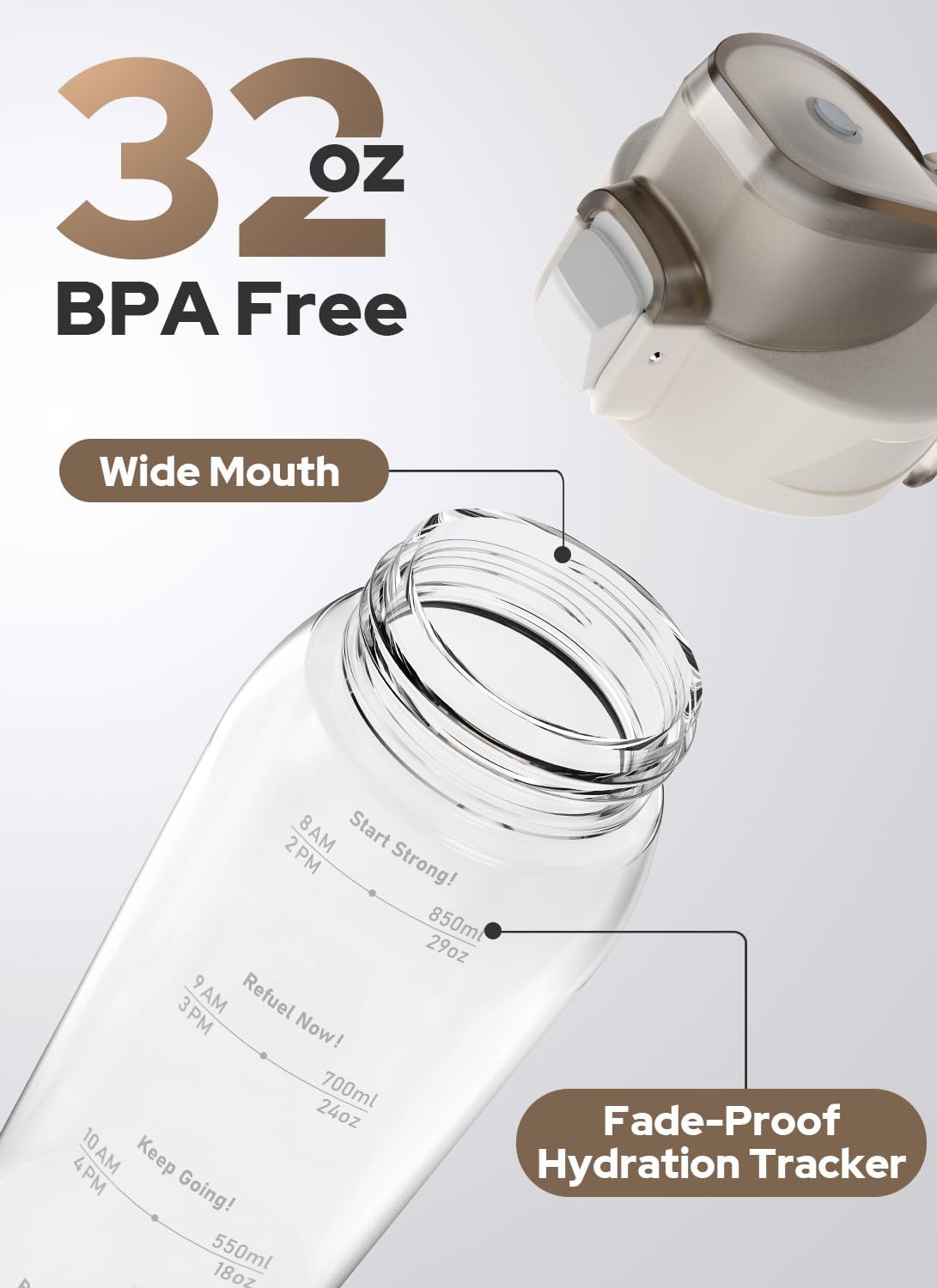 Zip 30oz Plastic Water Bottle Dishwasher Safe, Leakproof Flip-Top Lid, BPA Free Tritan, Wide Mouth Reusable Sports Water Bottle for Gym Hiking Commuting Outdoor Travel and School