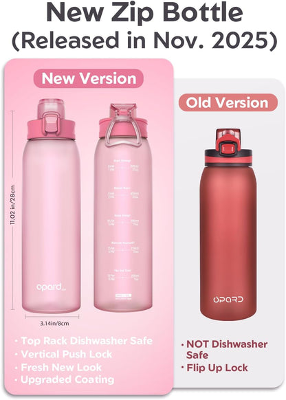 Zip 30oz Plastic Water Bottle Dishwasher Safe, Leakproof Flip-Top Lid, BPA Free Tritan, Wide Mouth Reusable Sports Water Bottle for Gym Hiking Commuting Outdoor Travel and School