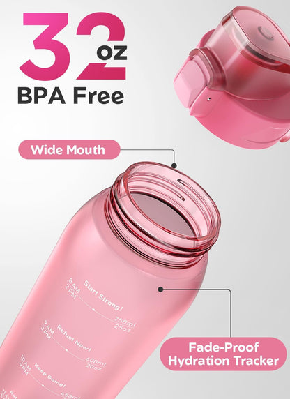 Zip 30oz Plastic Water Bottle Dishwasher Safe, Leakproof Flip-Top Lid, BPA Free Tritan, Wide Mouth Reusable Sports Water Bottle for Gym Hiking Commuting Outdoor Travel and School