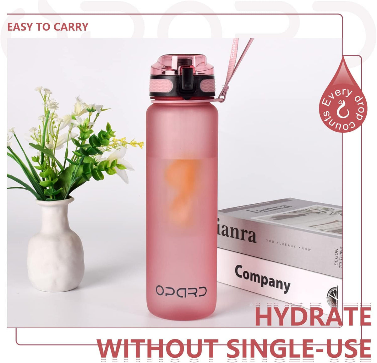 Zip 30oz Plastic Water Bottle Dishwasher Safe, Leakproof Flip-Top Lid, BPA Free Tritan, Wide Mouth Reusable Sports Water Bottle for Gym Hiking Commuting Outdoor Travel and School