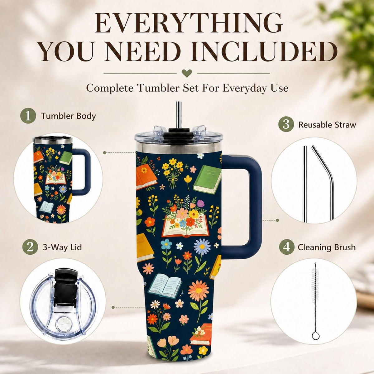 Sea Turtle Tumbler 40 oz with Handle, Ocean Lover Gifts for Women, Insulated Stainless Steel Cup with Straw, Beach Lover Gift for Sea Turtle Lovers, Coastal Travel Drinkware