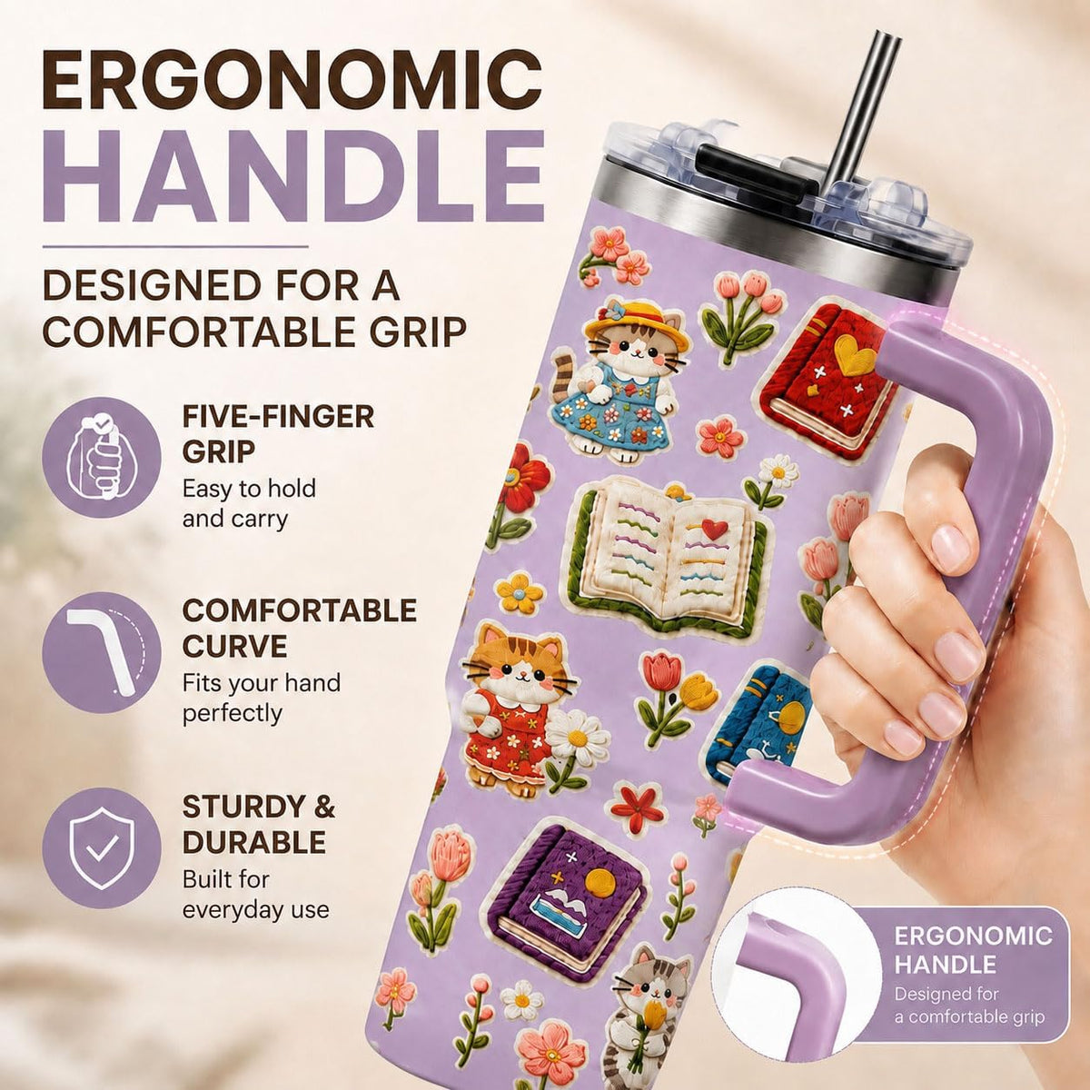 Sea Turtle Tumbler 40 oz with Handle, Ocean Lover Gifts for Women, Insulated Stainless Steel Cup with Straw, Beach Lover Gift for Sea Turtle Lovers, Coastal Travel Drinkware
