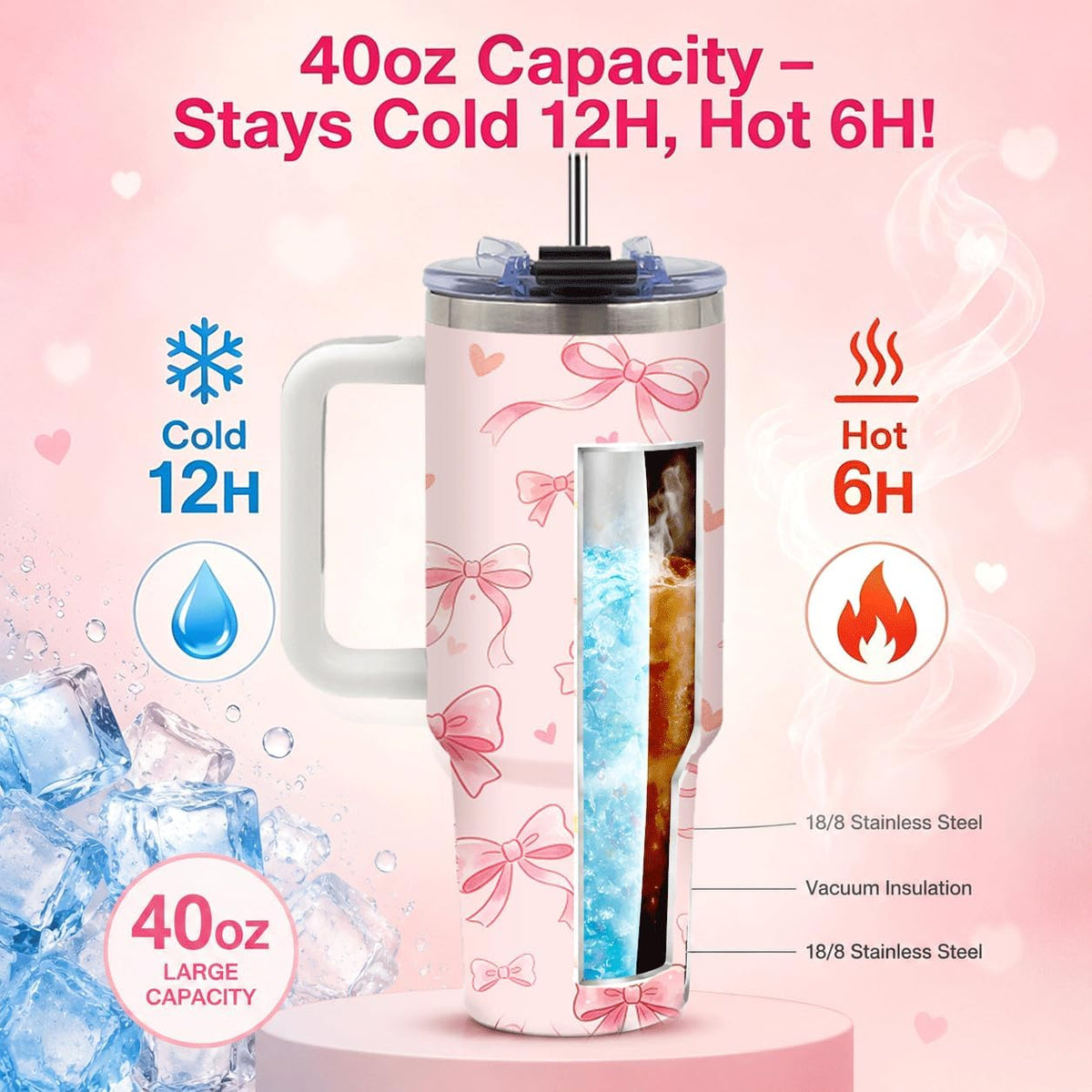 Sea Turtle Tumbler 40 oz with Handle, Ocean Lover Gifts for Women, Insulated Stainless Steel Cup with Straw, Beach Lover Gift for Sea Turtle Lovers, Coastal Travel Drinkware