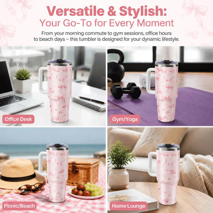 Sea Turtle Tumbler 40 oz with Handle, Ocean Lover Gifts for Women, Insulated Stainless Steel Cup with Straw, Beach Lover Gift for Sea Turtle Lovers, Coastal Travel Drinkware