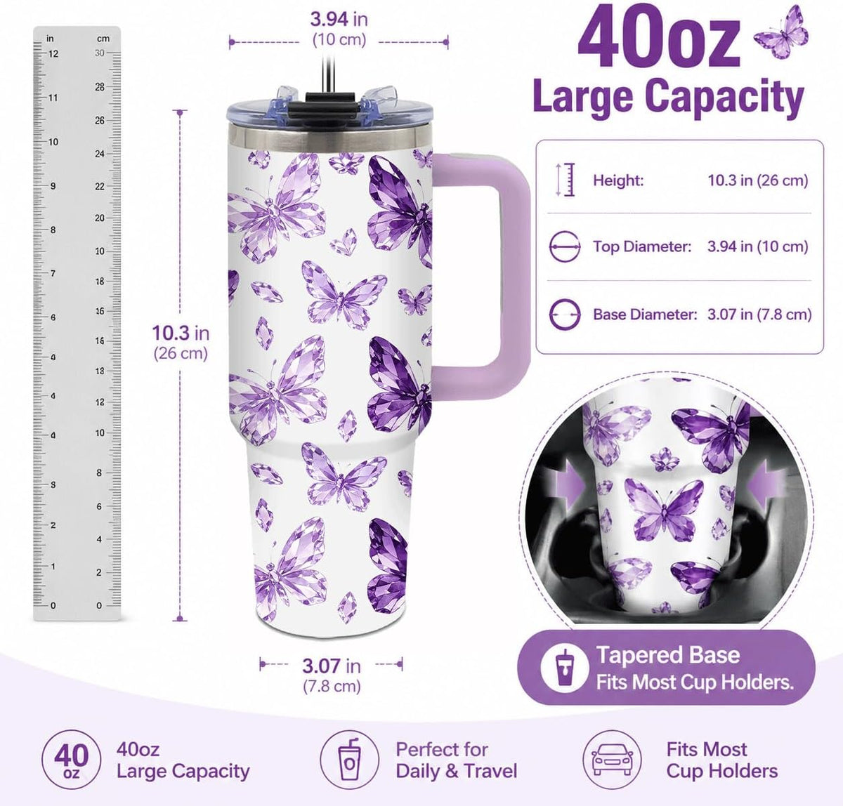 Sea Turtle Tumbler 40 oz with Handle, Ocean Lover Gifts for Women, Insulated Stainless Steel Cup with Straw, Beach Lover Gift for Sea Turtle Lovers, Coastal Travel Drinkware