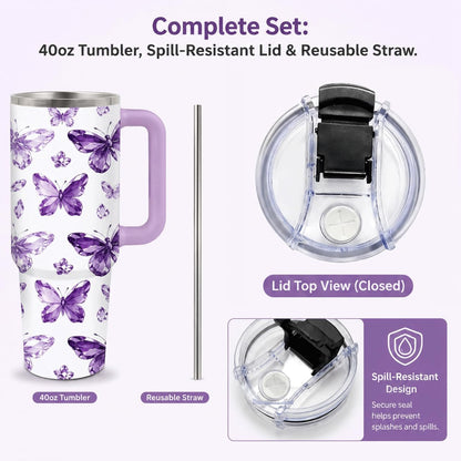 Sea Turtle Tumbler 40 oz with Handle, Ocean Lover Gifts for Women, Insulated Stainless Steel Cup with Straw, Beach Lover Gift for Sea Turtle Lovers, Coastal Travel Drinkware