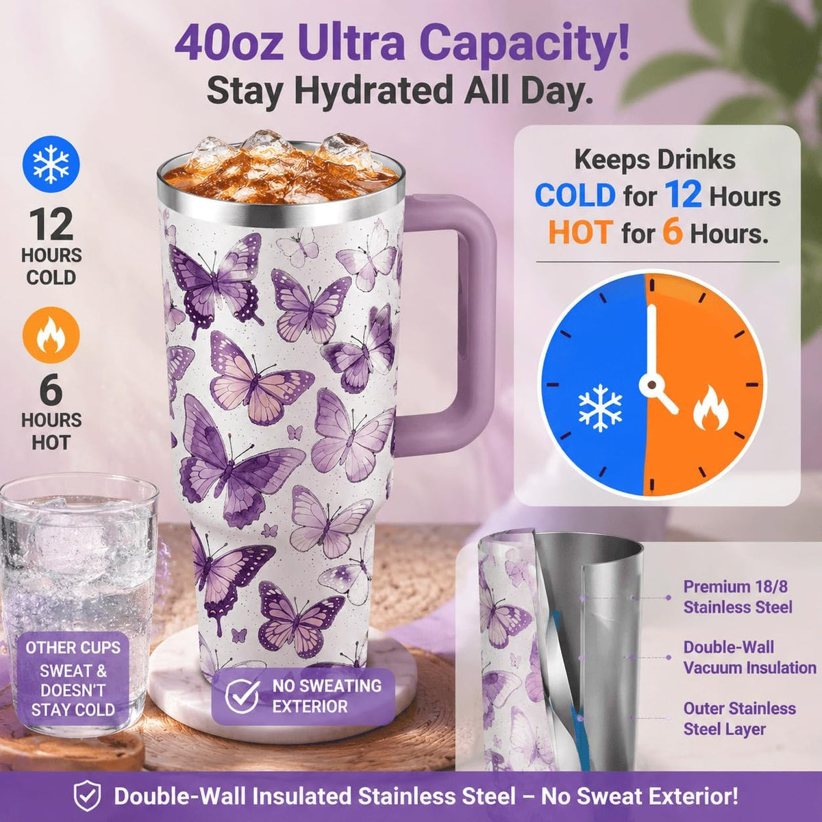 Sea Turtle Tumbler 40 oz with Handle, Ocean Lover Gifts for Women, Insulated Stainless Steel Cup with Straw, Beach Lover Gift for Sea Turtle Lovers, Coastal Travel Drinkware