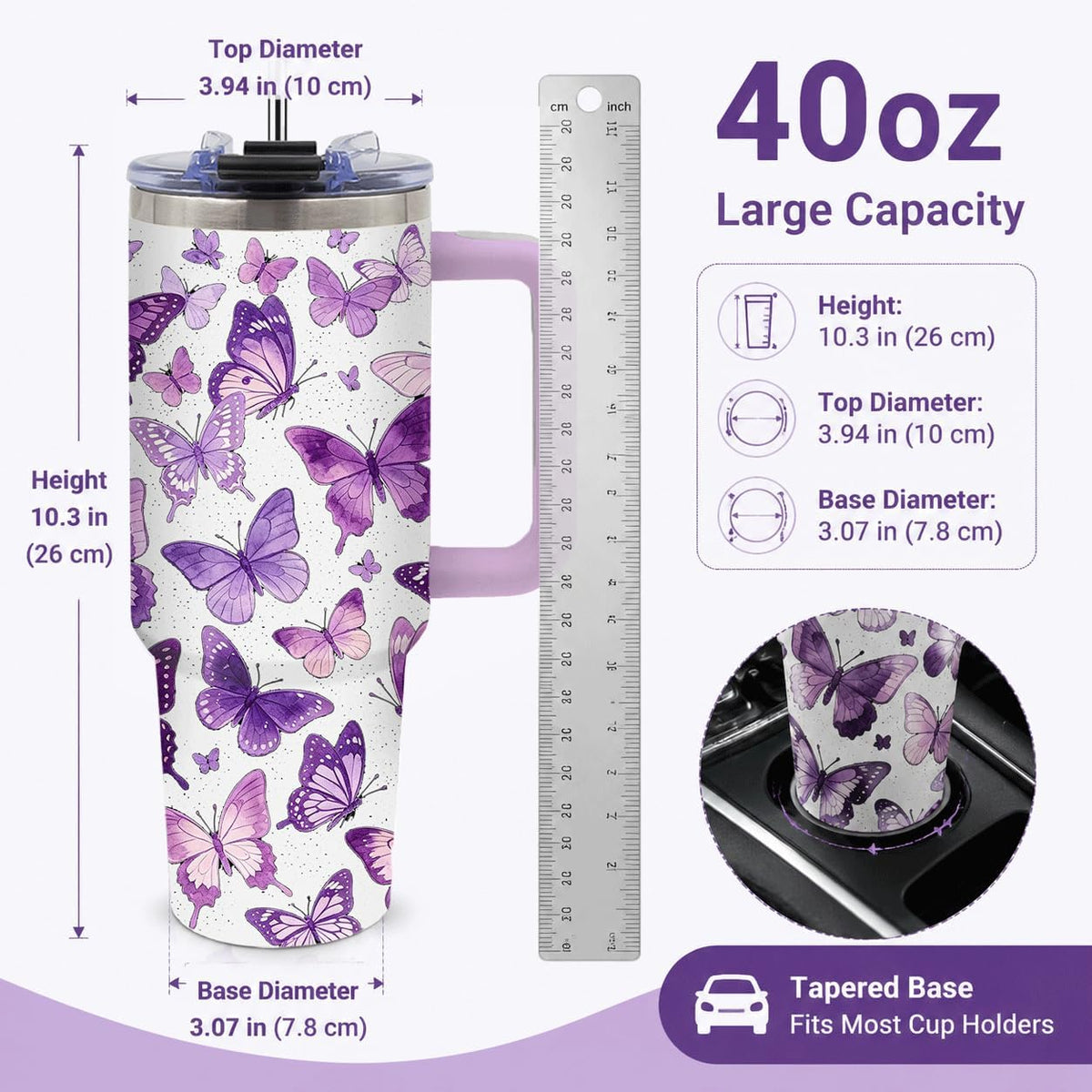 Sea Turtle Tumbler 40 oz with Handle, Ocean Lover Gifts for Women, Insulated Stainless Steel Cup with Straw, Beach Lover Gift for Sea Turtle Lovers, Coastal Travel Drinkware