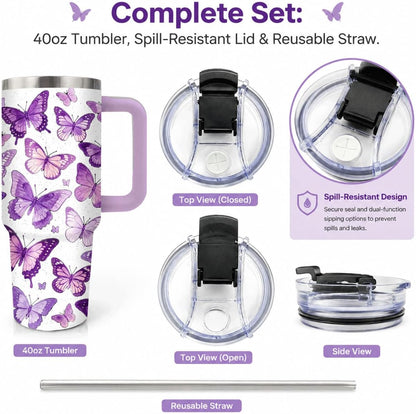 Sea Turtle Tumbler 40 oz with Handle, Ocean Lover Gifts for Women, Insulated Stainless Steel Cup with Straw, Beach Lover Gift for Sea Turtle Lovers, Coastal Travel Drinkware