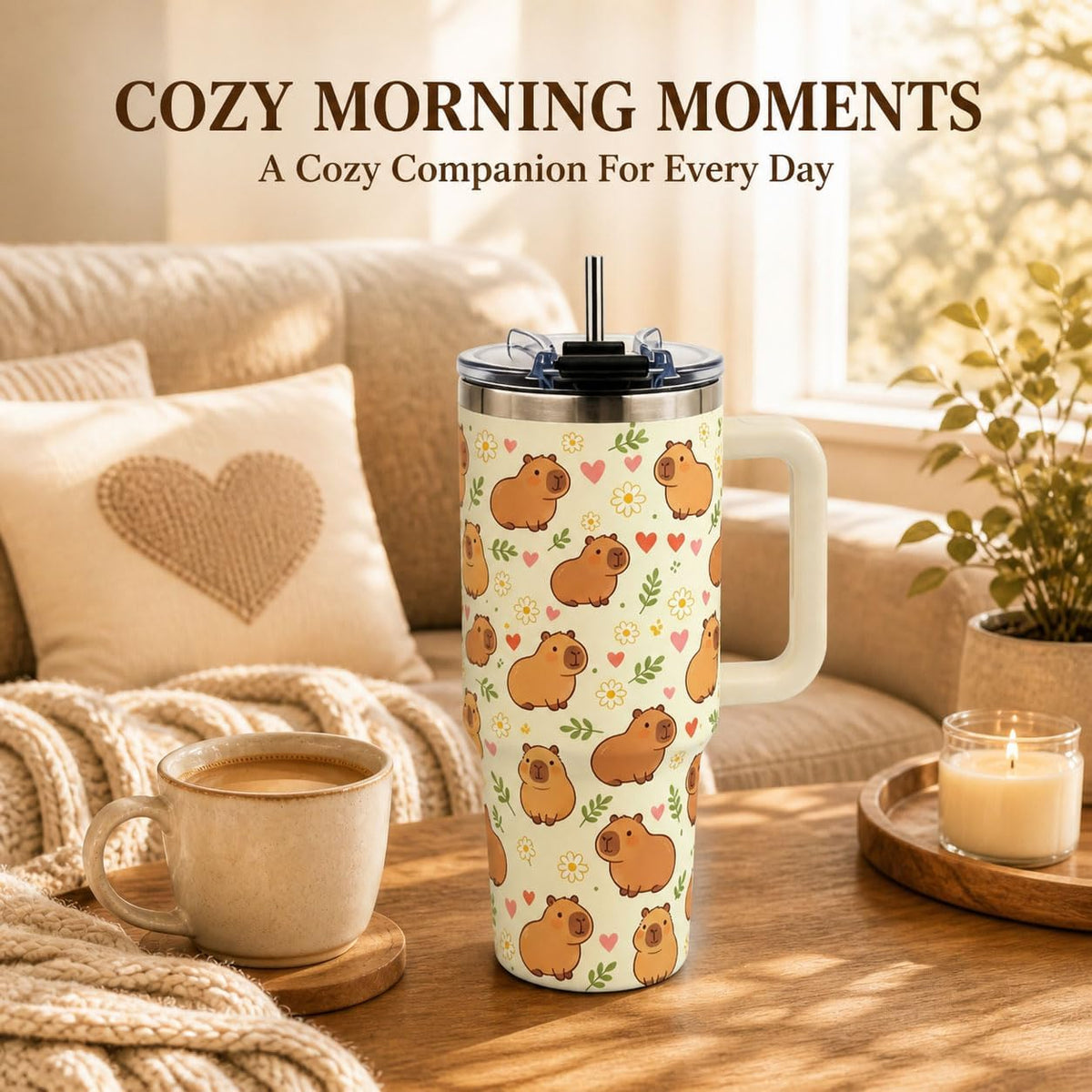 Sea Turtle Tumbler 40 oz with Handle, Ocean Lover Gifts for Women, Insulated Stainless Steel Cup with Straw, Beach Lover Gift for Sea Turtle Lovers, Coastal Travel Drinkware