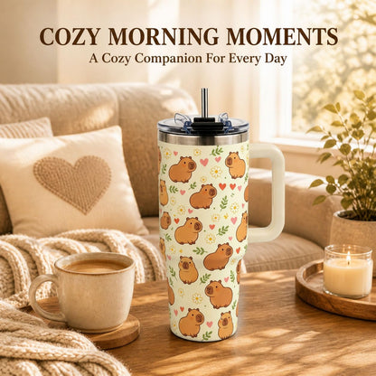 Sea Turtle Tumbler 40 oz with Handle, Ocean Lover Gifts for Women, Insulated Stainless Steel Cup with Straw, Beach Lover Gift for Sea Turtle Lovers, Coastal Travel Drinkware