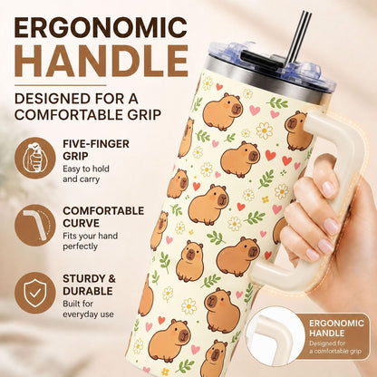 Sea Turtle Tumbler 40 oz with Handle, Ocean Lover Gifts for Women, Insulated Stainless Steel Cup with Straw, Beach Lover Gift for Sea Turtle Lovers, Coastal Travel Drinkware