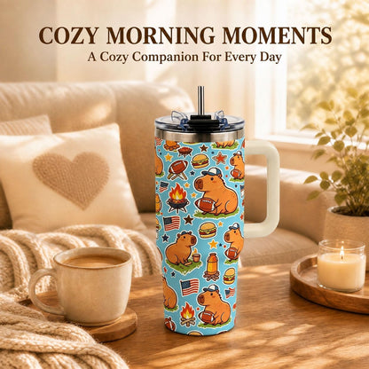Sea Turtle Tumbler 40 oz with Handle, Ocean Lover Gifts for Women, Insulated Stainless Steel Cup with Straw, Beach Lover Gift for Sea Turtle Lovers, Coastal Travel Drinkware