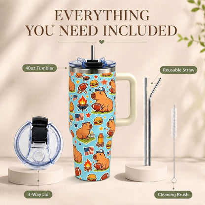 Sea Turtle Tumbler 40 oz with Handle, Ocean Lover Gifts for Women, Insulated Stainless Steel Cup with Straw, Beach Lover Gift for Sea Turtle Lovers, Coastal Travel Drinkware