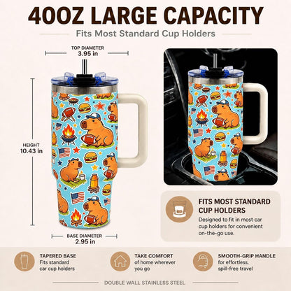 Sea Turtle Tumbler 40 oz with Handle, Ocean Lover Gifts for Women, Insulated Stainless Steel Cup with Straw, Beach Lover Gift for Sea Turtle Lovers, Coastal Travel Drinkware