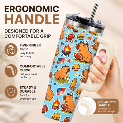 Sea Turtle Tumbler 40 oz with Handle, Ocean Lover Gifts for Women, Insulated Stainless Steel Cup with Straw, Beach Lover Gift for Sea Turtle Lovers, Coastal Travel Drinkware