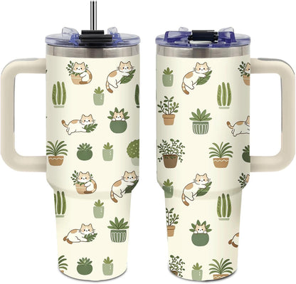 Sea Turtle Tumbler 40 oz with Handle, Ocean Lover Gifts for Women, Insulated Stainless Steel Cup with Straw, Beach Lover Gift for Sea Turtle Lovers, Coastal Travel Drinkware