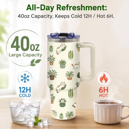 Sea Turtle Tumbler 40 oz with Handle, Ocean Lover Gifts for Women, Insulated Stainless Steel Cup with Straw, Beach Lover Gift for Sea Turtle Lovers, Coastal Travel Drinkware