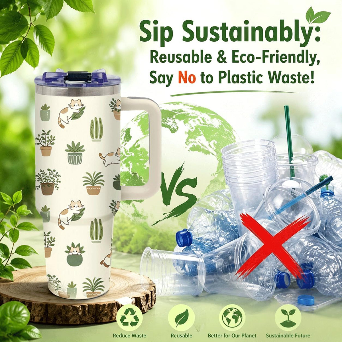 Sea Turtle Tumbler 40 oz with Handle, Ocean Lover Gifts for Women, Insulated Stainless Steel Cup with Straw, Beach Lover Gift for Sea Turtle Lovers, Coastal Travel Drinkware