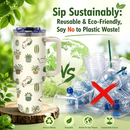 Sea Turtle Tumbler 40 oz with Handle, Ocean Lover Gifts for Women, Insulated Stainless Steel Cup with Straw, Beach Lover Gift for Sea Turtle Lovers, Coastal Travel Drinkware