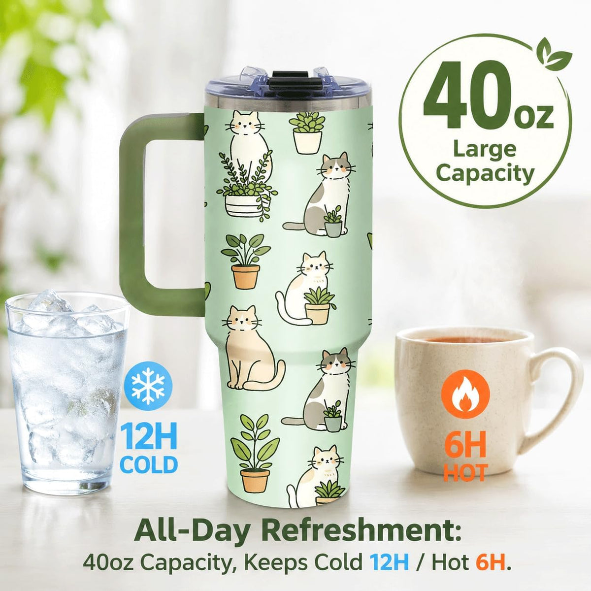 Sea Turtle Tumbler 40 oz with Handle, Ocean Lover Gifts for Women, Insulated Stainless Steel Cup with Straw, Beach Lover Gift for Sea Turtle Lovers, Coastal Travel Drinkware