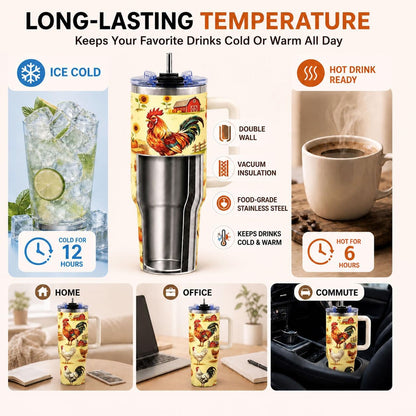 Sea Turtle Tumbler 40 oz with Handle, Ocean Lover Gifts for Women, Insulated Stainless Steel Cup with Straw, Beach Lover Gift for Sea Turtle Lovers, Coastal Travel Drinkware