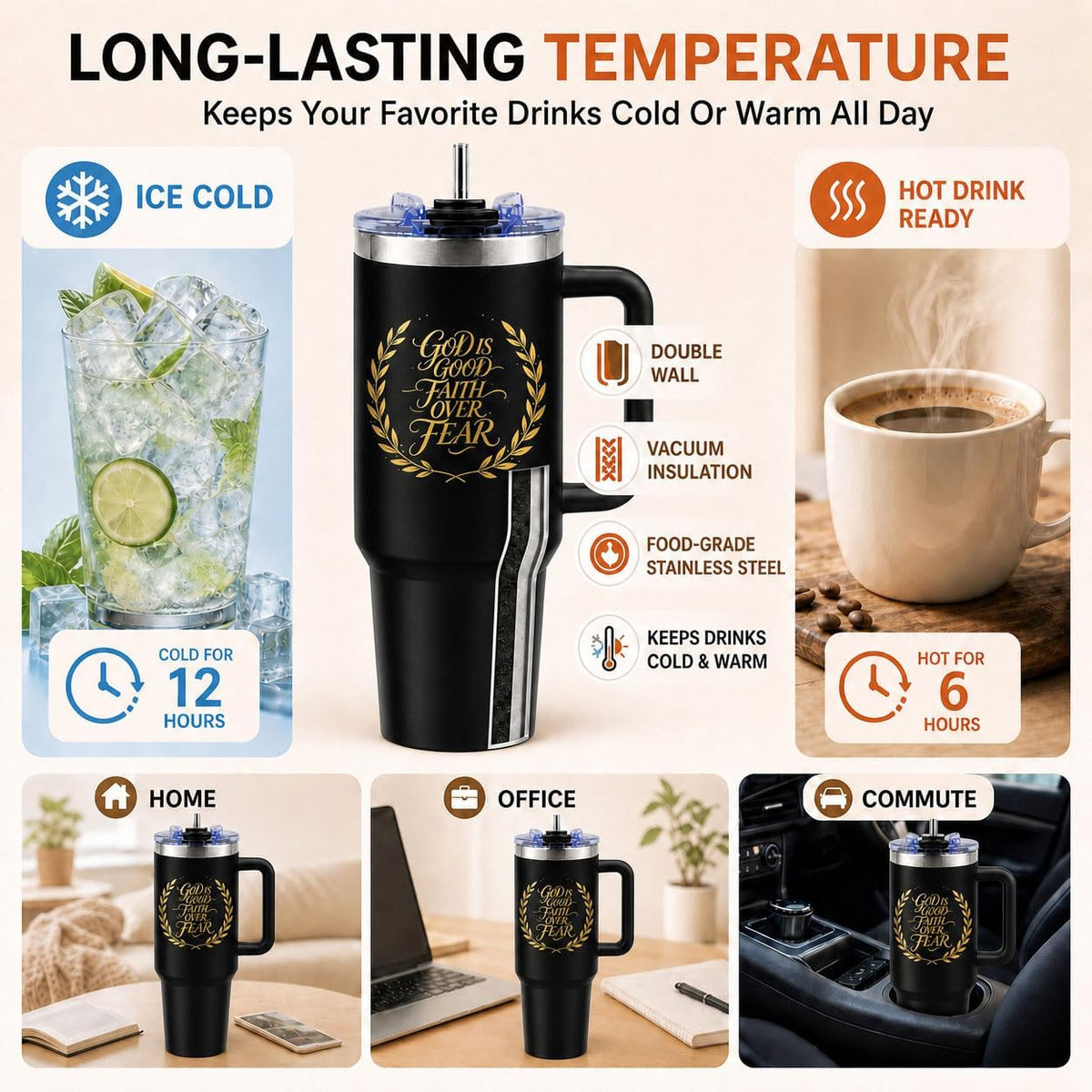 Sea Turtle Tumbler 40 oz with Handle, Ocean Lover Gifts for Women, Insulated Stainless Steel Cup with Straw, Beach Lover Gift for Sea Turtle Lovers, Coastal Travel Drinkware