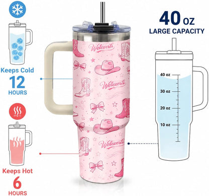 Sea Turtle Tumbler 40 oz with Handle, Ocean Lover Gifts for Women, Insulated Stainless Steel Cup with Straw, Beach Lover Gift for Sea Turtle Lovers, Coastal Travel Drinkware