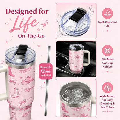 Sea Turtle Tumbler 40 oz with Handle, Ocean Lover Gifts for Women, Insulated Stainless Steel Cup with Straw, Beach Lover Gift for Sea Turtle Lovers, Coastal Travel Drinkware