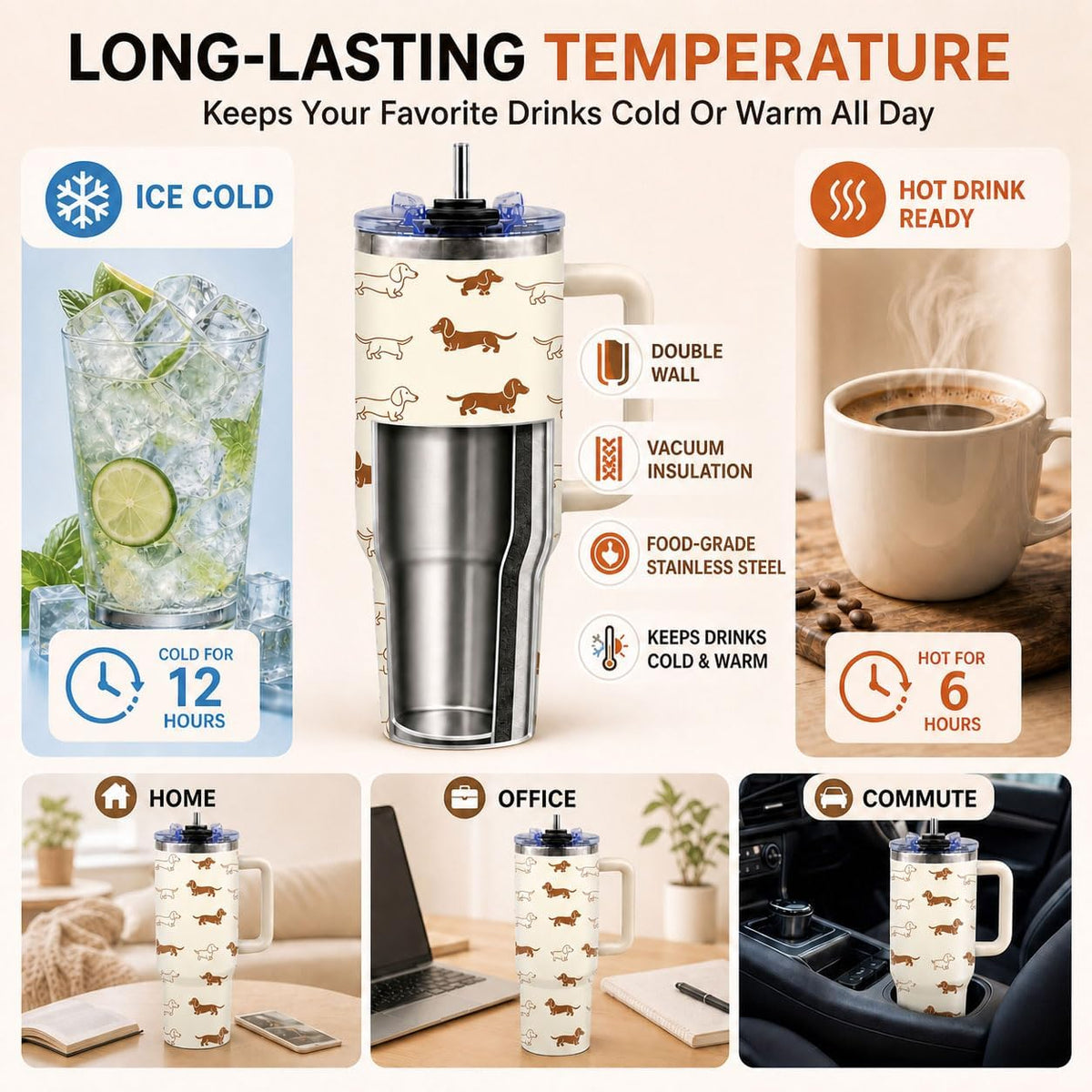 Sea Turtle Tumbler 40 oz with Handle, Ocean Lover Gifts for Women, Insulated Stainless Steel Cup with Straw, Beach Lover Gift for Sea Turtle Lovers, Coastal Travel Drinkware