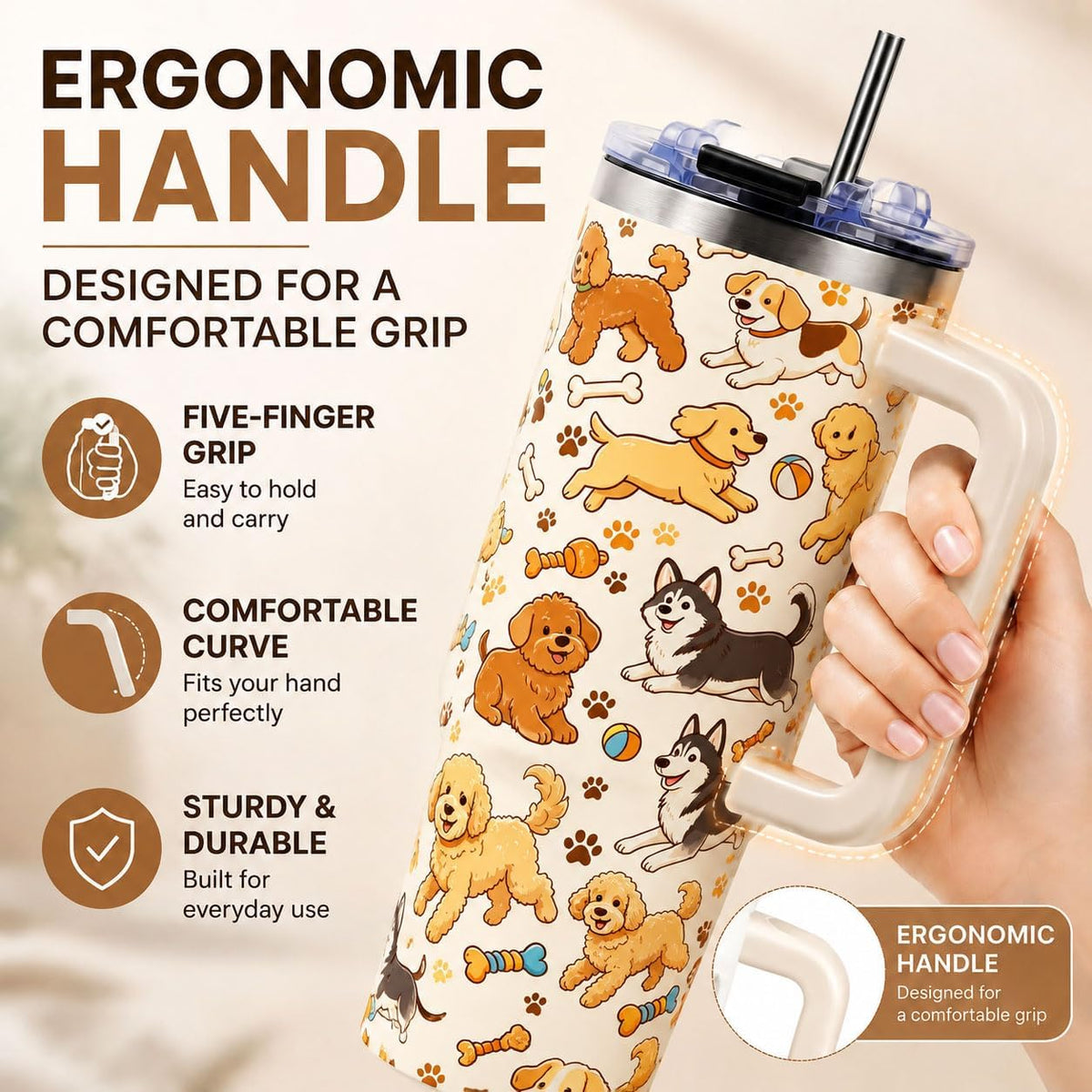 Sea Turtle Tumbler 40 oz with Handle, Ocean Lover Gifts for Women, Insulated Stainless Steel Cup with Straw, Beach Lover Gift for Sea Turtle Lovers, Coastal Travel Drinkware