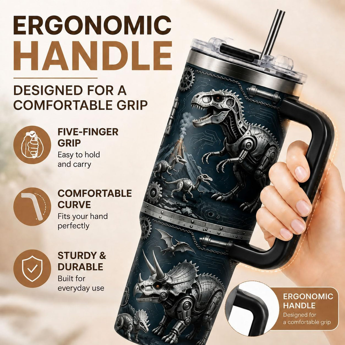 Sea Turtle Tumbler 40 oz with Handle, Ocean Lover Gifts for Women, Insulated Stainless Steel Cup with Straw, Beach Lover Gift for Sea Turtle Lovers, Coastal Travel Drinkware