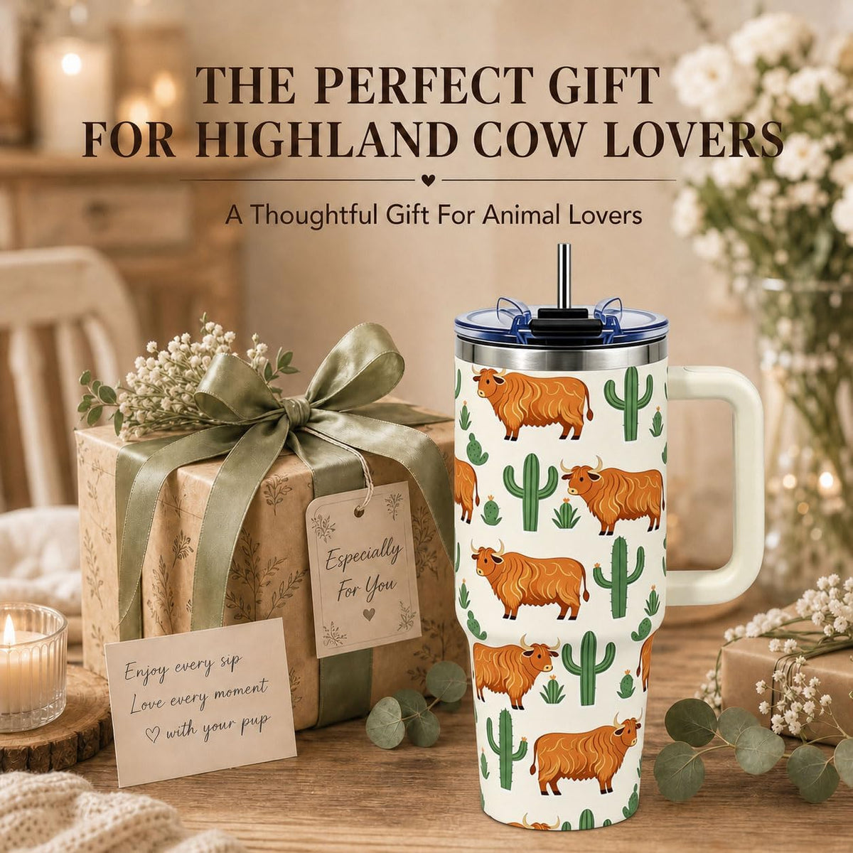 Sea Turtle Tumbler 40 oz with Handle, Ocean Lover Gifts for Women, Insulated Stainless Steel Cup with Straw, Beach Lover Gift for Sea Turtle Lovers, Coastal Travel Drinkware