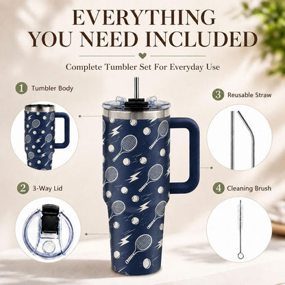 Sea Turtle Tumbler 40 oz with Handle, Ocean Lover Gifts for Women, Insulated Stainless Steel Cup with Straw, Beach Lover Gift for Sea Turtle Lovers, Coastal Travel Drinkware
