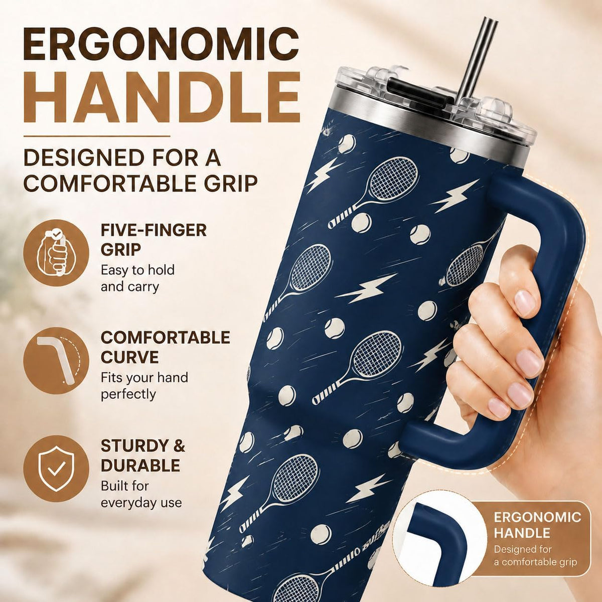Sea Turtle Tumbler 40 oz with Handle, Ocean Lover Gifts for Women, Insulated Stainless Steel Cup with Straw, Beach Lover Gift for Sea Turtle Lovers, Coastal Travel Drinkware