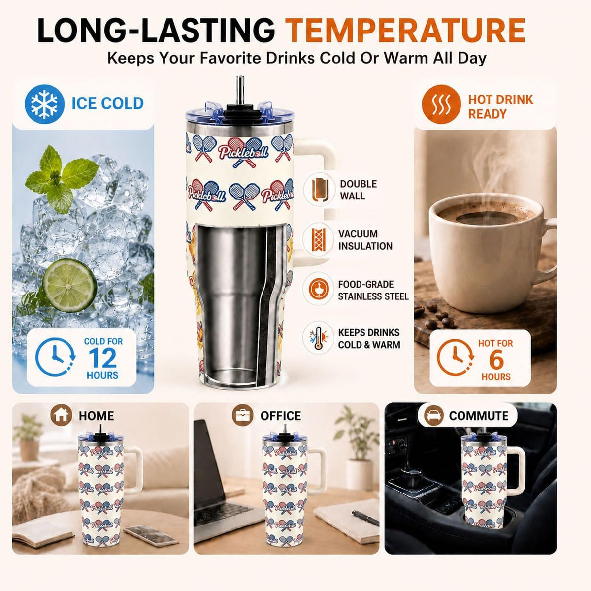 Sea Turtle Tumbler 40 oz with Handle, Ocean Lover Gifts for Women, Insulated Stainless Steel Cup with Straw, Beach Lover Gift for Sea Turtle Lovers, Coastal Travel Drinkware