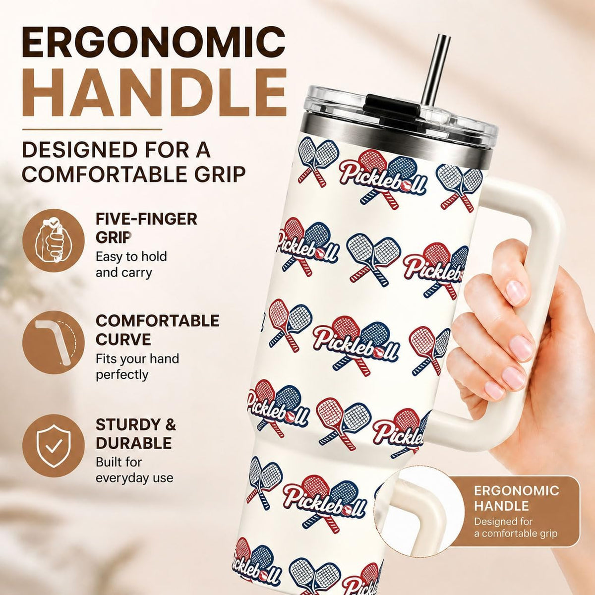 Sea Turtle Tumbler 40 oz with Handle, Ocean Lover Gifts for Women, Insulated Stainless Steel Cup with Straw, Beach Lover Gift for Sea Turtle Lovers, Coastal Travel Drinkware