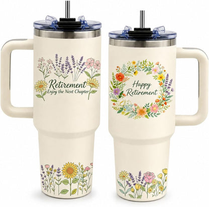 Sea Turtle Tumbler 40 oz with Handle, Ocean Lover Gifts for Women, Insulated Stainless Steel Cup with Straw, Beach Lover Gift for Sea Turtle Lovers, Coastal Travel Drinkware