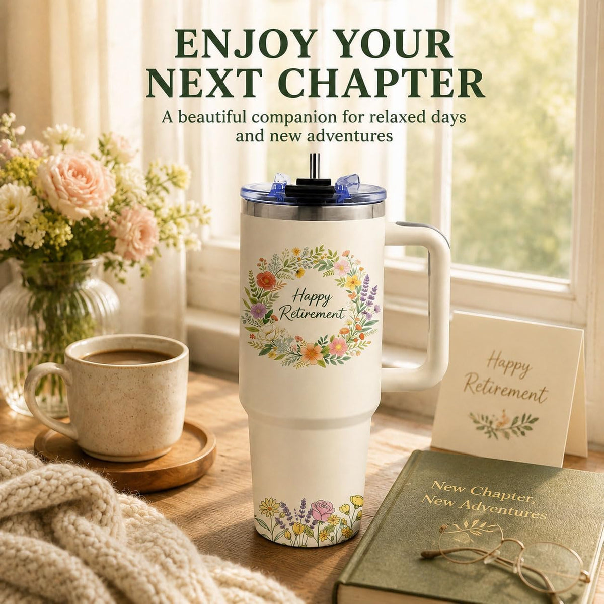 Sea Turtle Tumbler 40 oz with Handle, Ocean Lover Gifts for Women, Insulated Stainless Steel Cup with Straw, Beach Lover Gift for Sea Turtle Lovers, Coastal Travel Drinkware
