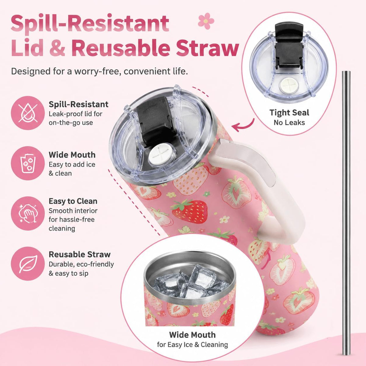 Sea Turtle Tumbler 40 oz with Handle, Ocean Lover Gifts for Women, Insulated Stainless Steel Cup with Straw, Beach Lover Gift for Sea Turtle Lovers, Coastal Travel Drinkware
