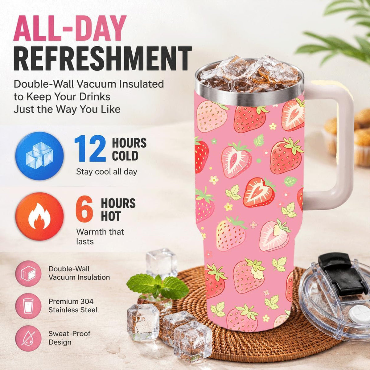 Sea Turtle Tumbler 40 oz with Handle, Ocean Lover Gifts for Women, Insulated Stainless Steel Cup with Straw, Beach Lover Gift for Sea Turtle Lovers, Coastal Travel Drinkware