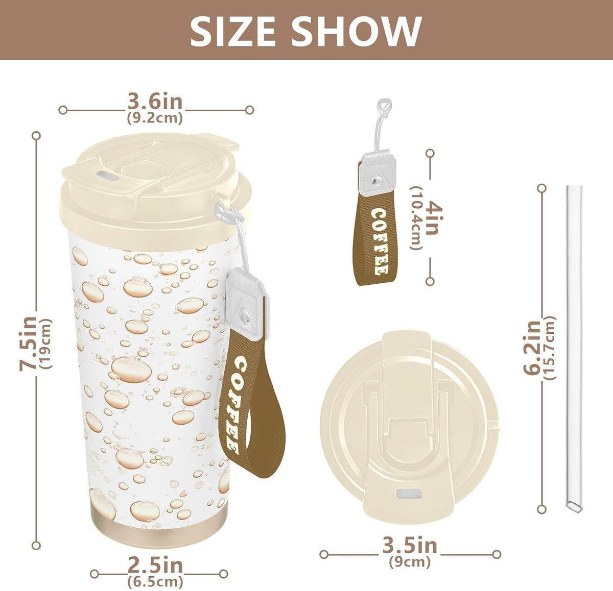 Bubbles Insulated Travel Coffee Mug Leak-Proof Tumbler with Lid and Straw Stainless Steel Water Bottle for Hot/Ice Coffee,Tea and Beer