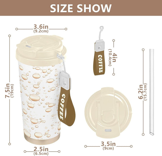 Bubbles Insulated Travel Coffee Mug Leak-Proof Tumbler with Lid and Straw Stainless Steel Water Bottle for Hot/Ice Coffee,Tea and Beer