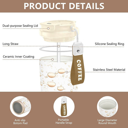 Bubbles Insulated Travel Coffee Mug Leak-Proof Tumbler with Lid and Straw Stainless Steel Water Bottle for Hot/Ice Coffee,Tea and Beer