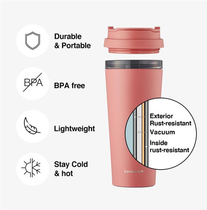 Clip Tumbler Black 18oz, Coffee Tumbler with Leak Proof Lid, BPA-Free Double Wall Stainless Steel Vacuum Insulated Travel Mug Cup for Hot & Cold Beverage