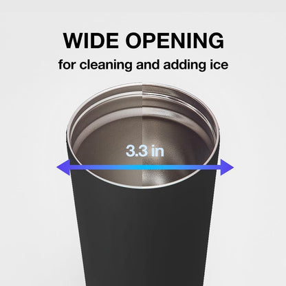 Clip Tumbler Black 18oz, Coffee Tumbler with Leak Proof Lid, BPA-Free Double Wall Stainless Steel Vacuum Insulated Travel Mug Cup for Hot & Cold Beverage