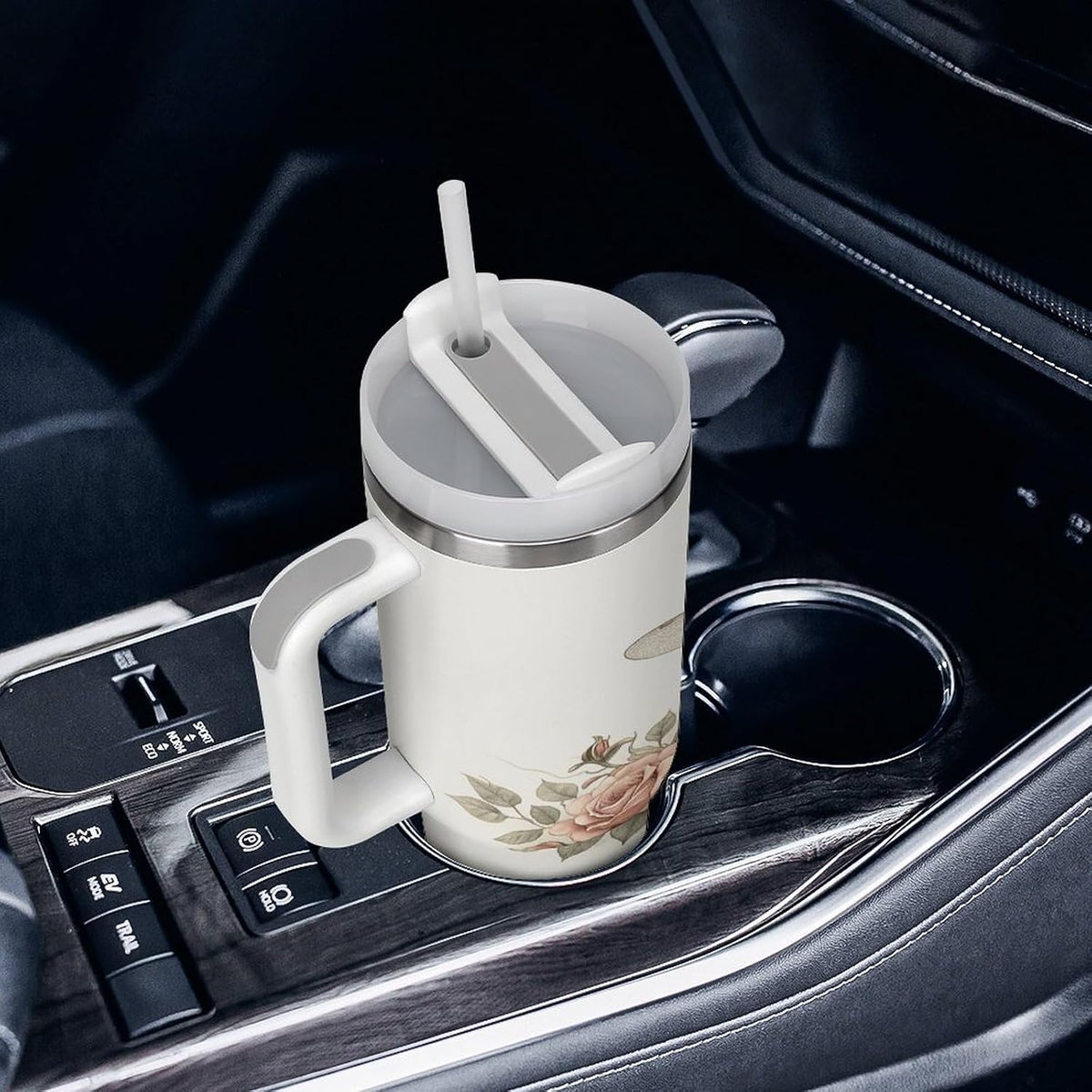 Clock with Roses And Dragonflies Tumbler Insulated Travel Coffee Mug Car Cup Stainless Steel with Lid Handle Straw 40OZ
