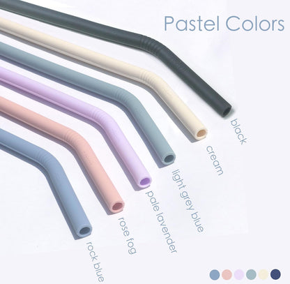 Pastel Color 14” Extra Long Silicone Replacement Straw for 40 oz Stanley Cup, Reusable Flexible Tall Giant Big Drinking Straw for Quencher Tumbler,1Gallon/64 oz Water Bottle,Hydro Jug-6 pack