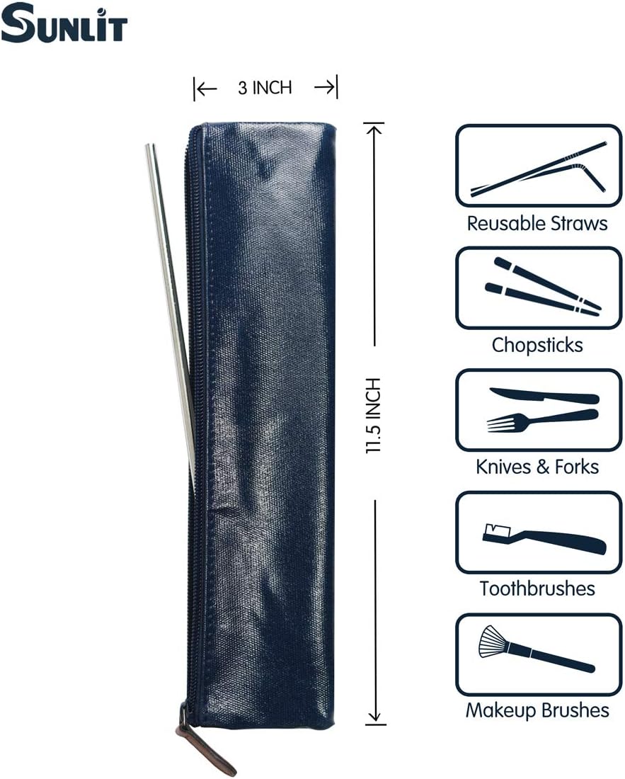 100% Waterproof Wipe Clean Hygienic Carrying Case/Pouch for Reusable Straws - 2 set - For 10.5 inches Straws Silicone or Stainless Steel - Brush/Chopsticks Zipper Bag for Travel