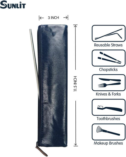 100% Waterproof Wipe Clean Hygienic Carrying Case/Pouch for Reusable Straws - 2 set - For 10.5 inches Straws Silicone or Stainless Steel - Brush/Chopsticks Zipper Bag for Travel